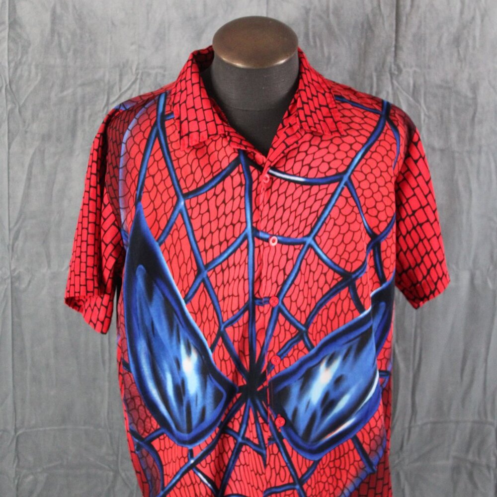 Spiderman Shirt (VTG) - Big Graphic Mask Button Down - Men's Large